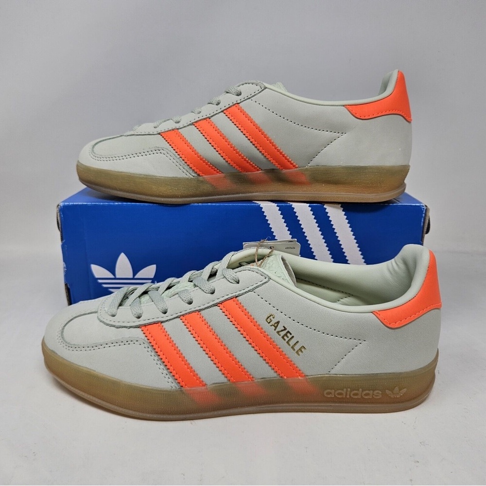 Wmns Adidas Gazelle Indoor Linen Green Orange Sneaker - Picture 2 of 4